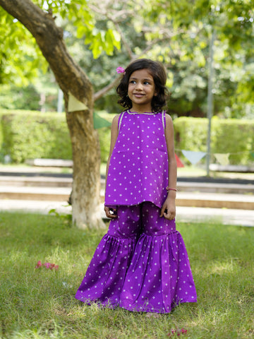 Purple bandhani sharara set