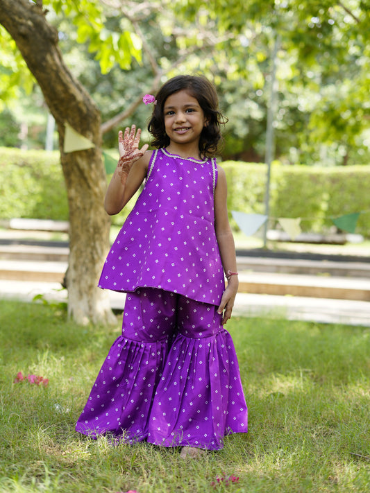 Purple bandhani sharara set