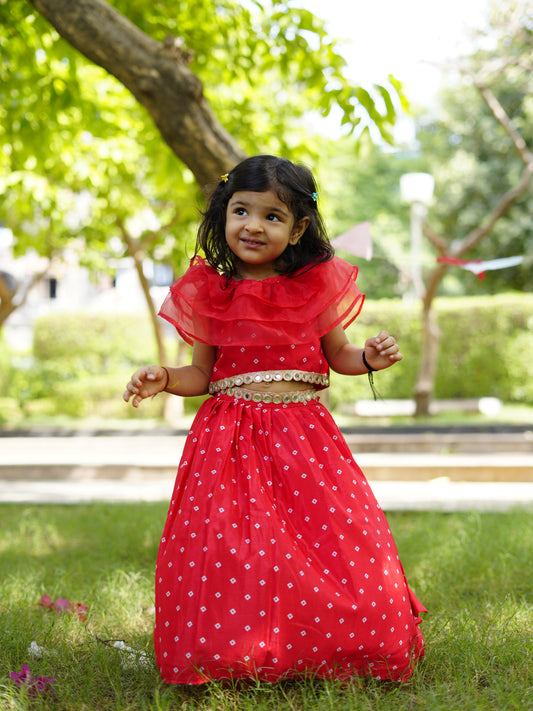 Red bandhani lehenga set