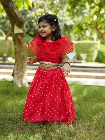 Red bandhani lehenga set