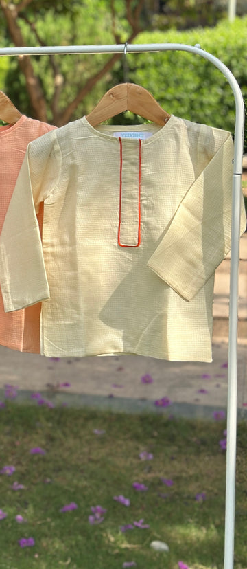 Butter yellow cotton doriya short kurta