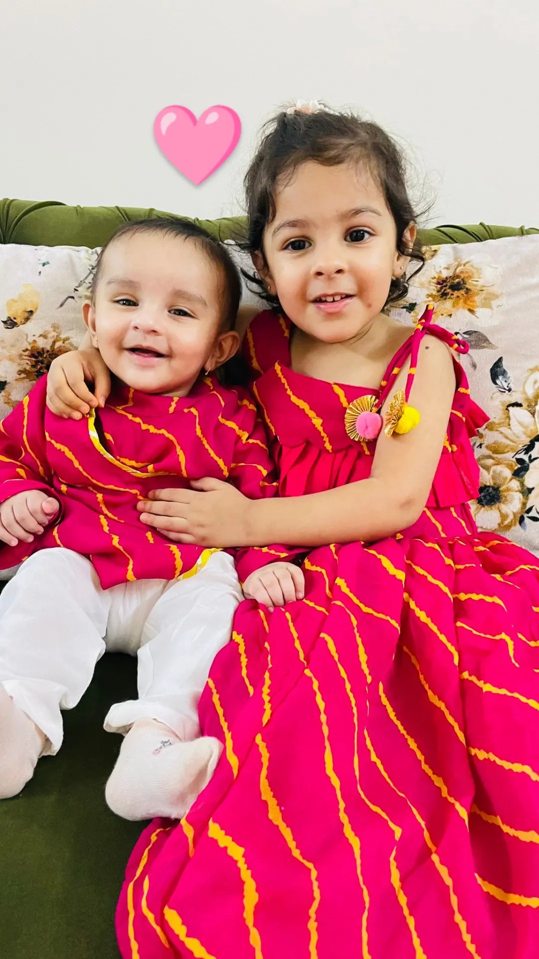 Rani pink leheriya siblings set