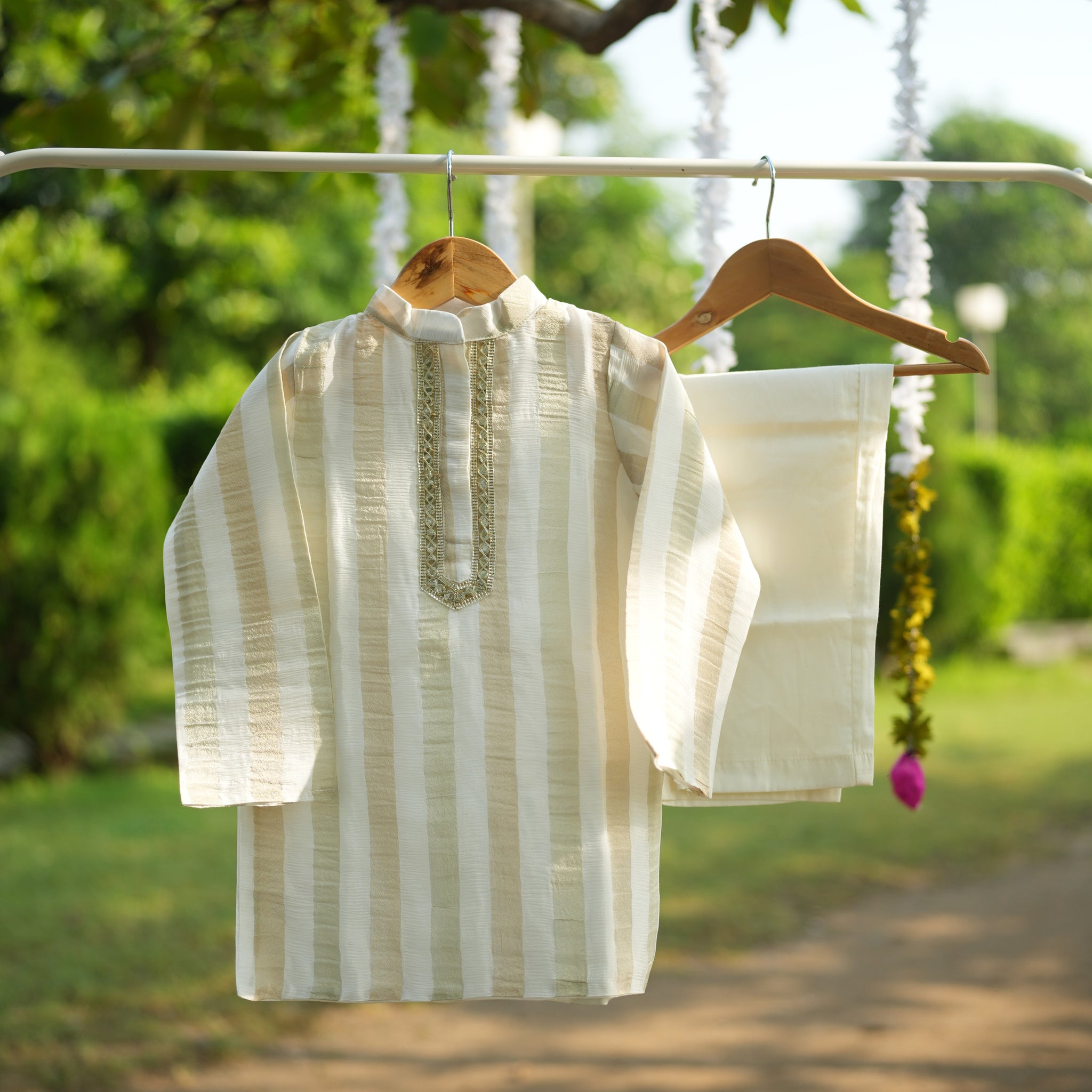 Off white stripes kids kurta set