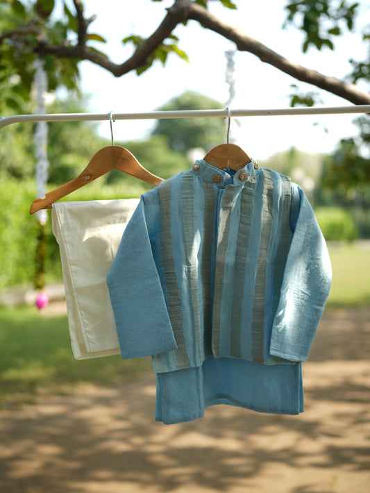 Powder blue kids nehru jacket set