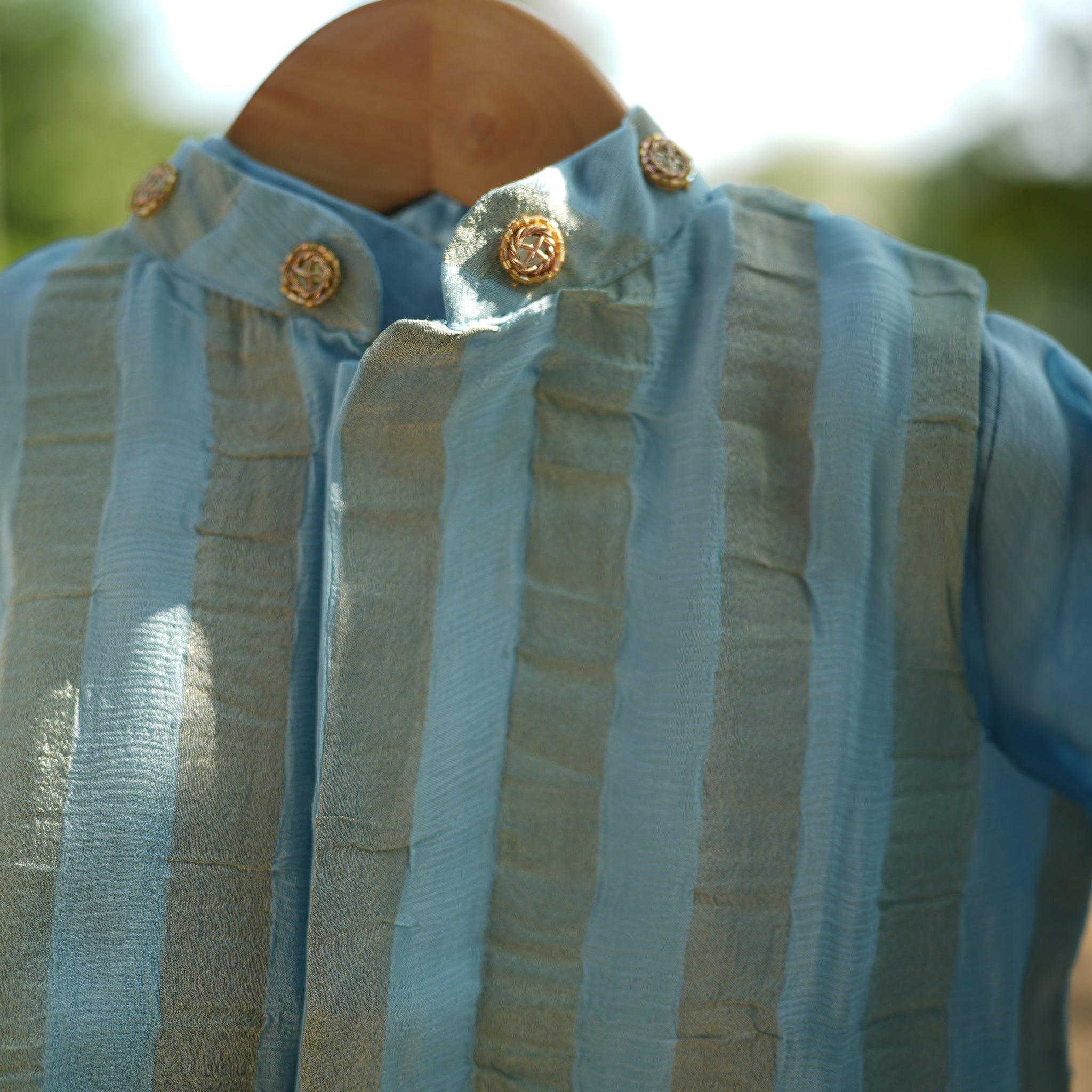 Powder blue kids nehru jacket set
