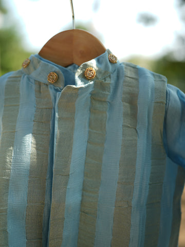 Powder blue kids nehru jacket set