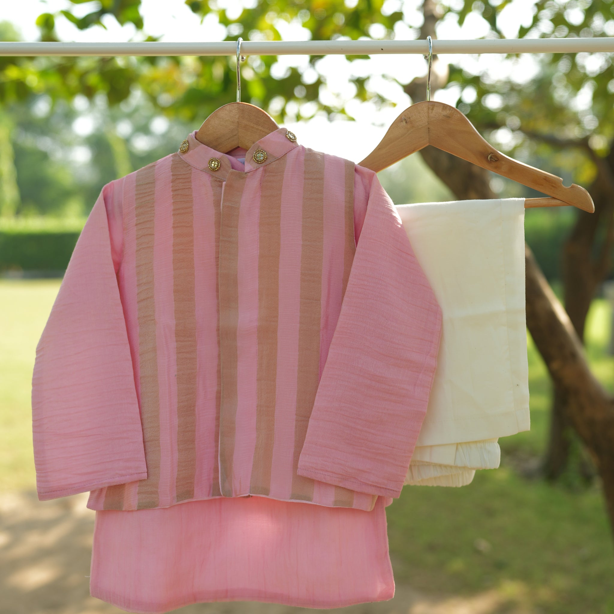Blush pink kids nehru jacket set