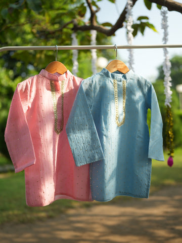 Powder blue kids kurta set