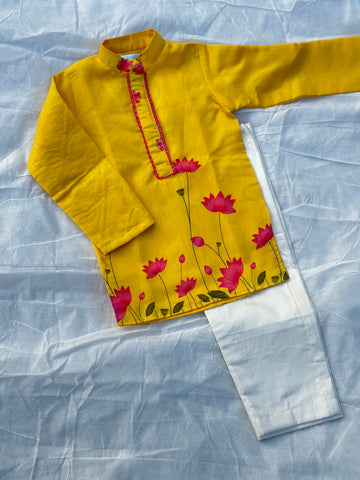 Yellow lotus kurta set