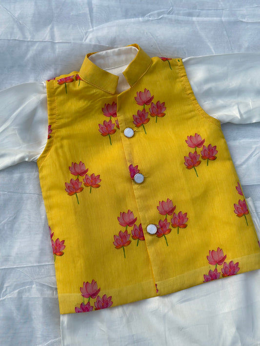 Yellow lotus nehru jacket set