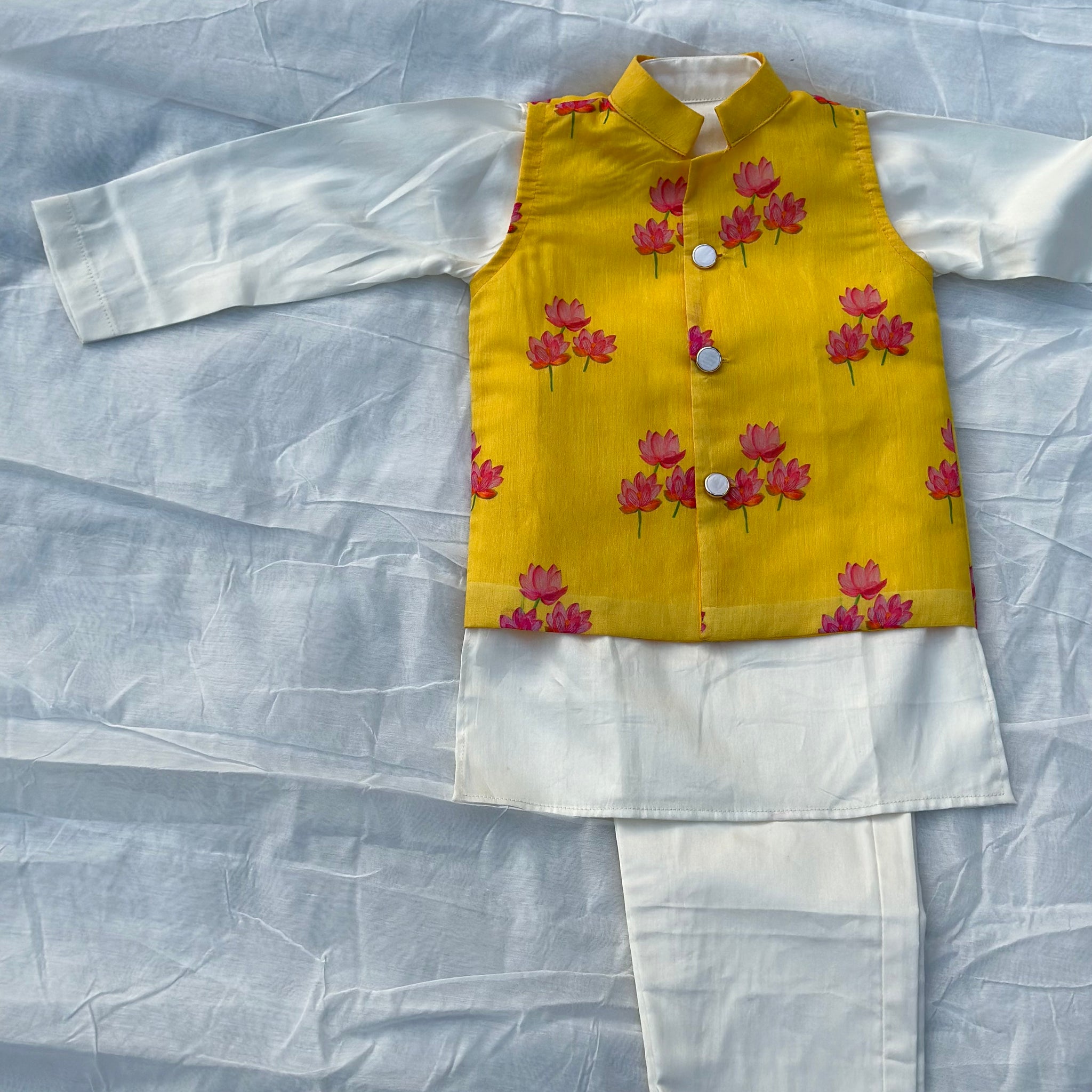 Yellow lotus nehru jacket set