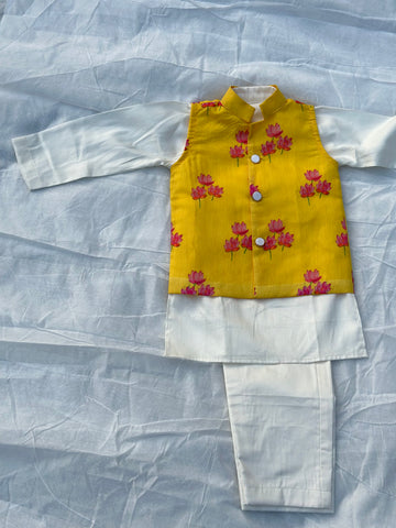 Yellow lotus nehru jacket set