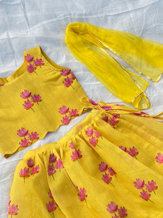 Yellow lotus scallop lehenga set