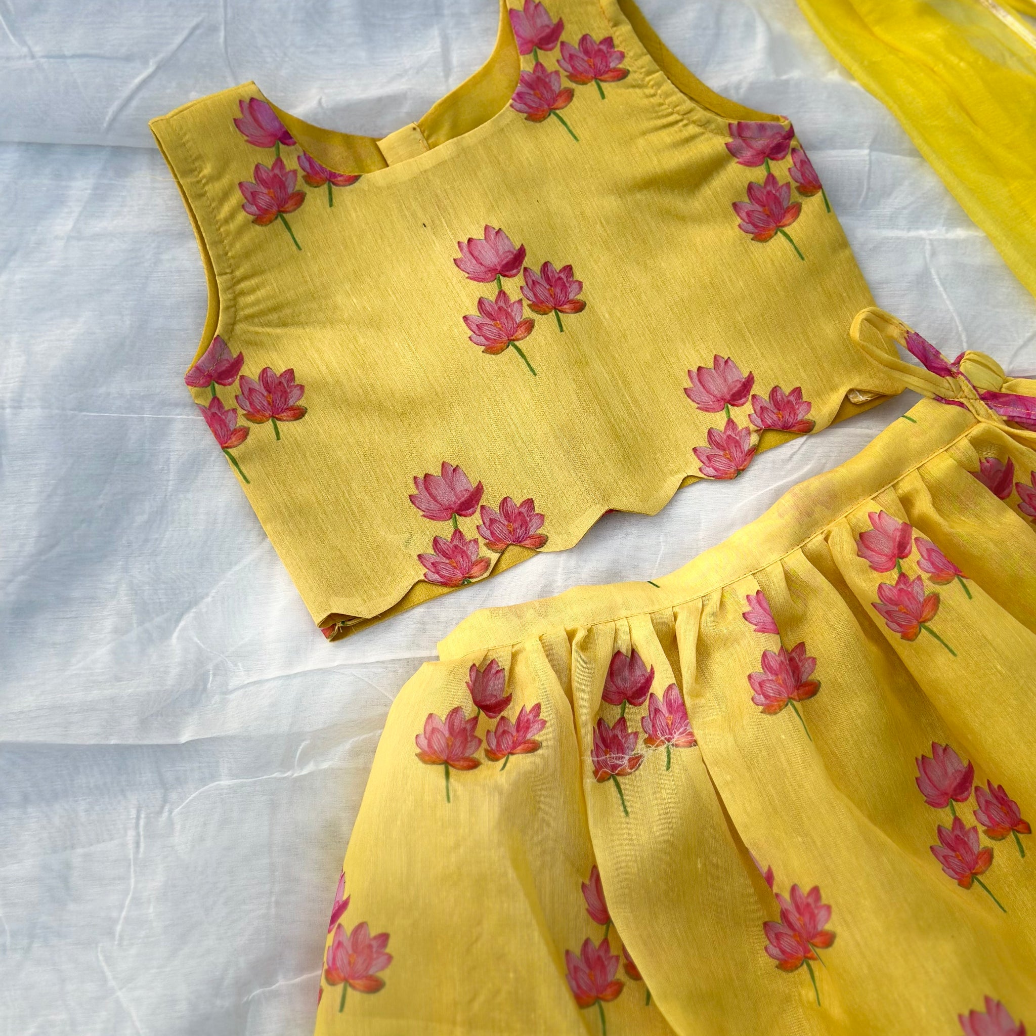 Yellow lotus scallop lehenga set