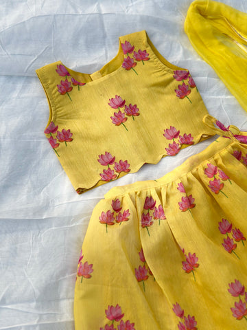 Yellow lotus scallop lehenga set