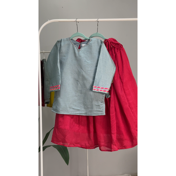 Soft blue kurta & pink lehenga set