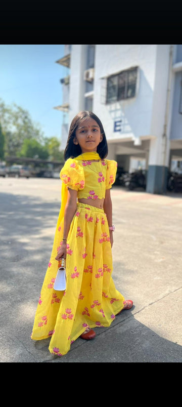 Yellow lotus lehenga set