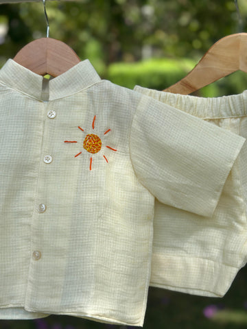 Butter yellow cotton doriya boy co-ord set