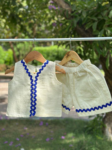 Butter yellow cotton doriya shorts set