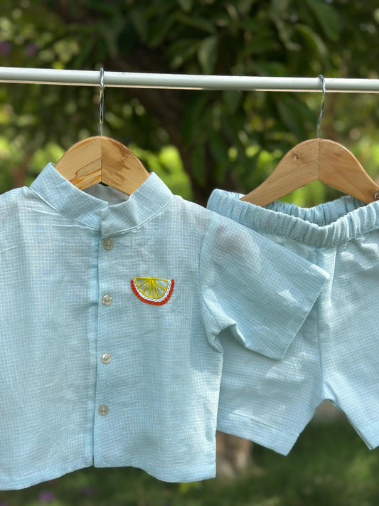 Sky cotton doriya boy co-ord set