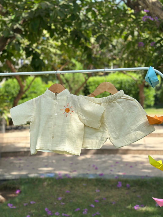Butter yellow cotton doriya boy co-ord set
