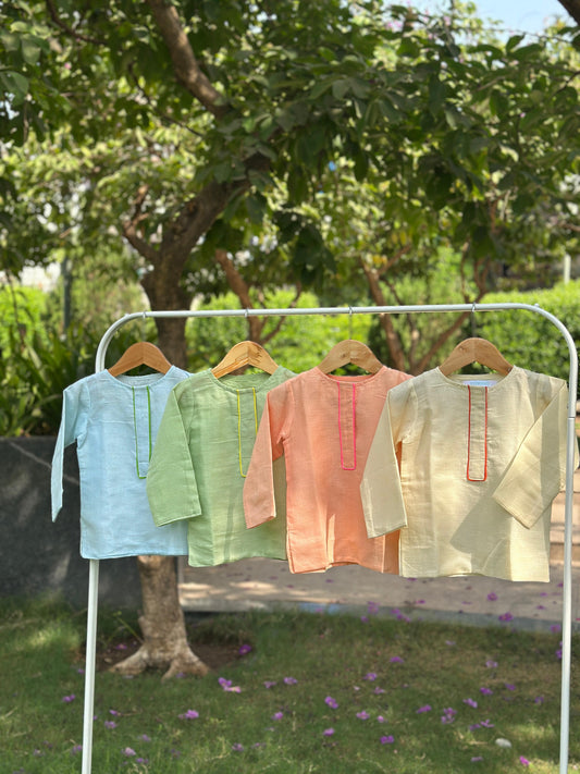 Butter yellow cotton doriya short kurta