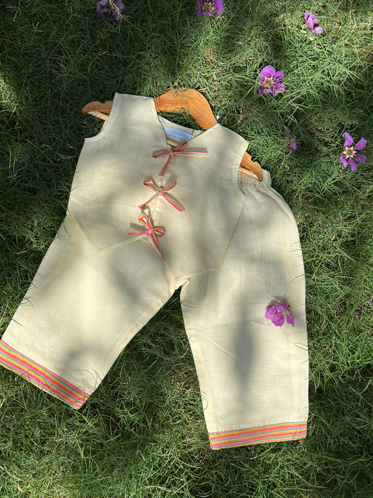 Butter yellow cotton doriya pant suit