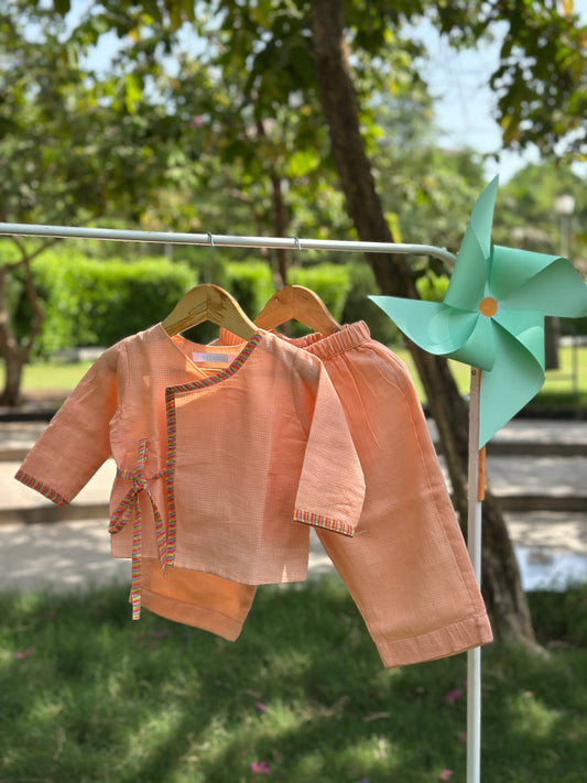 Peach cotton doriya tie up & pants