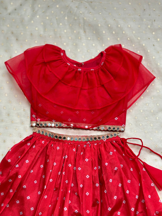 Red bandhani lehenga set