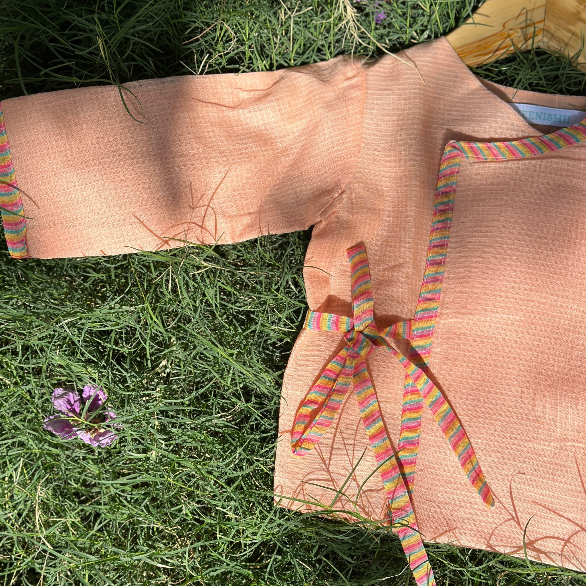 Peach cotton doriya tie up & pants