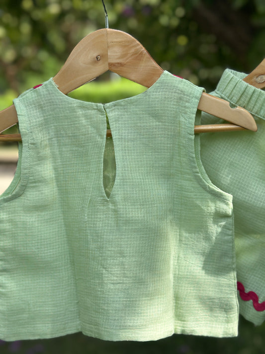 Mint green cotton doriya shorts set