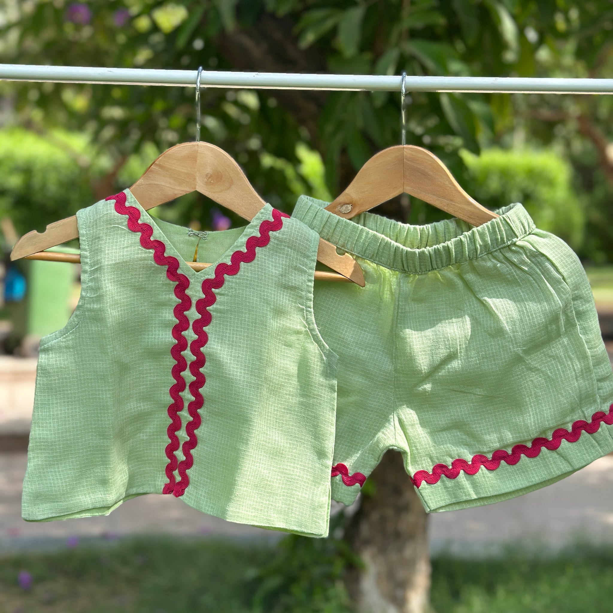 Mint green cotton doriya shorts set