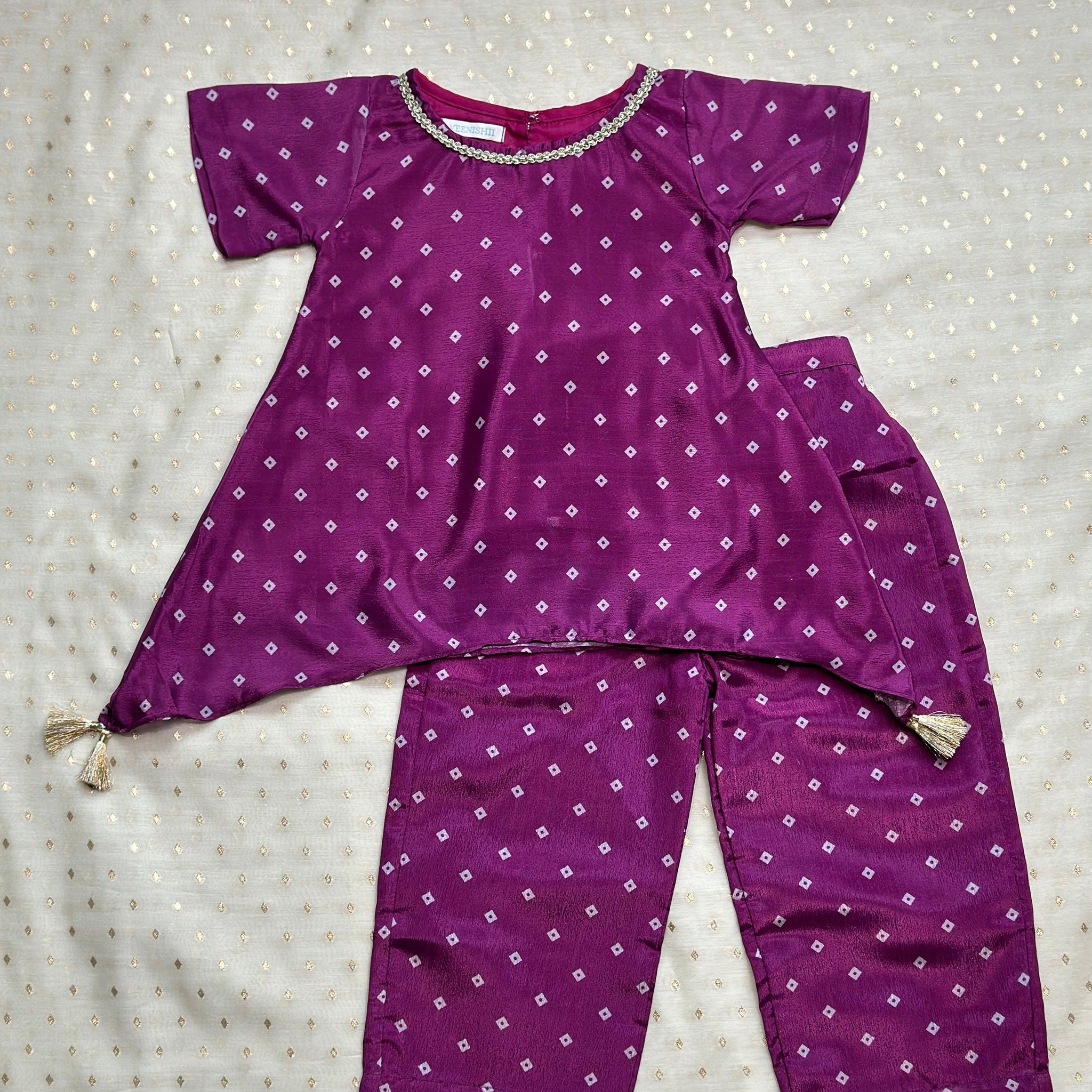 Purple bandhani tunic set