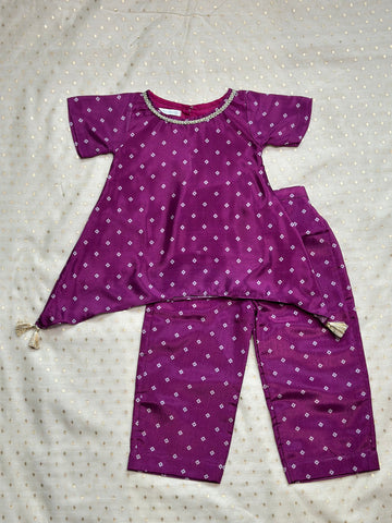 Purple bandhani tunic set
