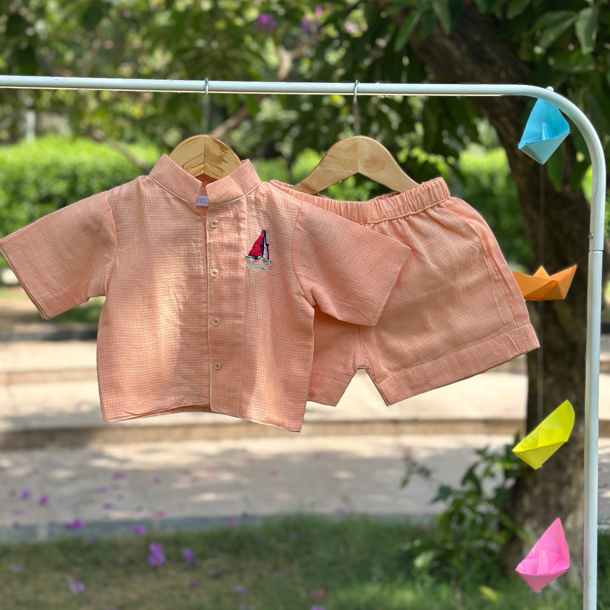 Peach cotton doriya boy co-ord set