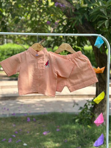 Peach cotton doriya boy co-ord set