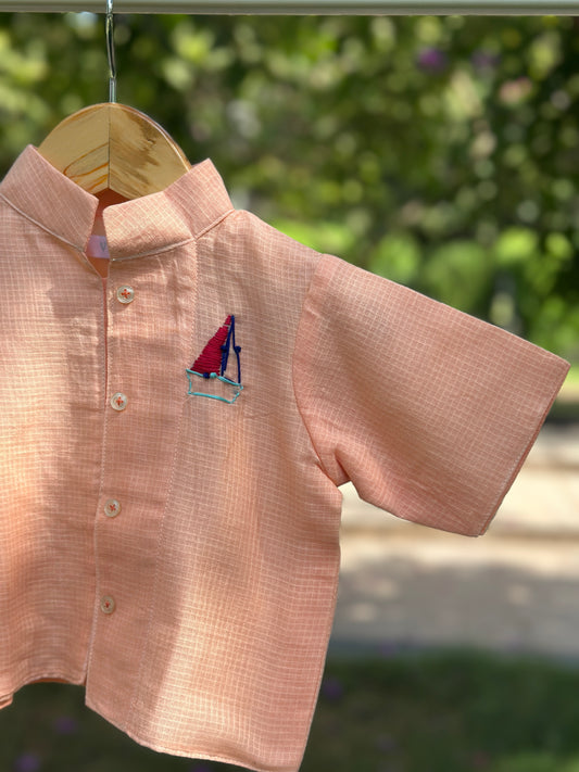 Peach cotton doriya boy co-ord set