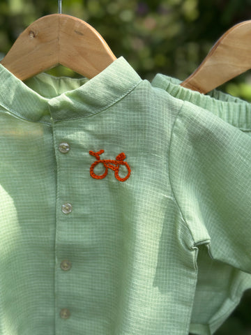 Mint green cotton doriya boy co-ord set