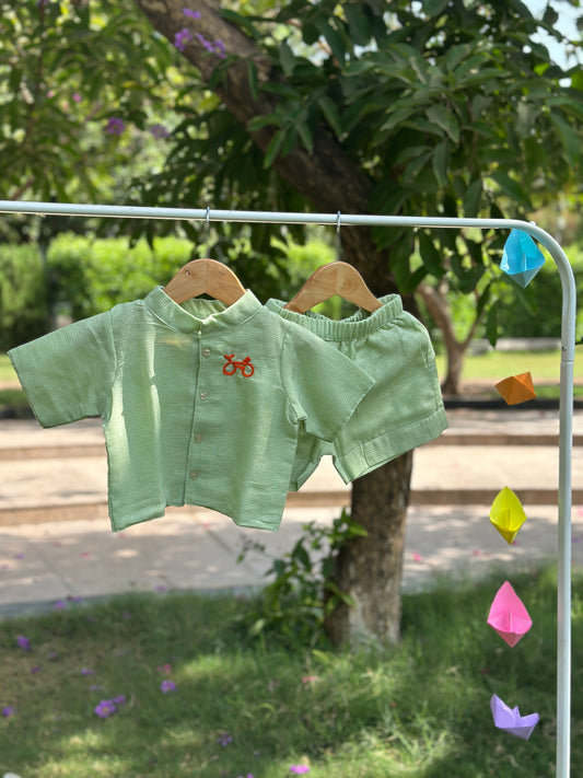 Mint green cotton doriya boy co-ord set