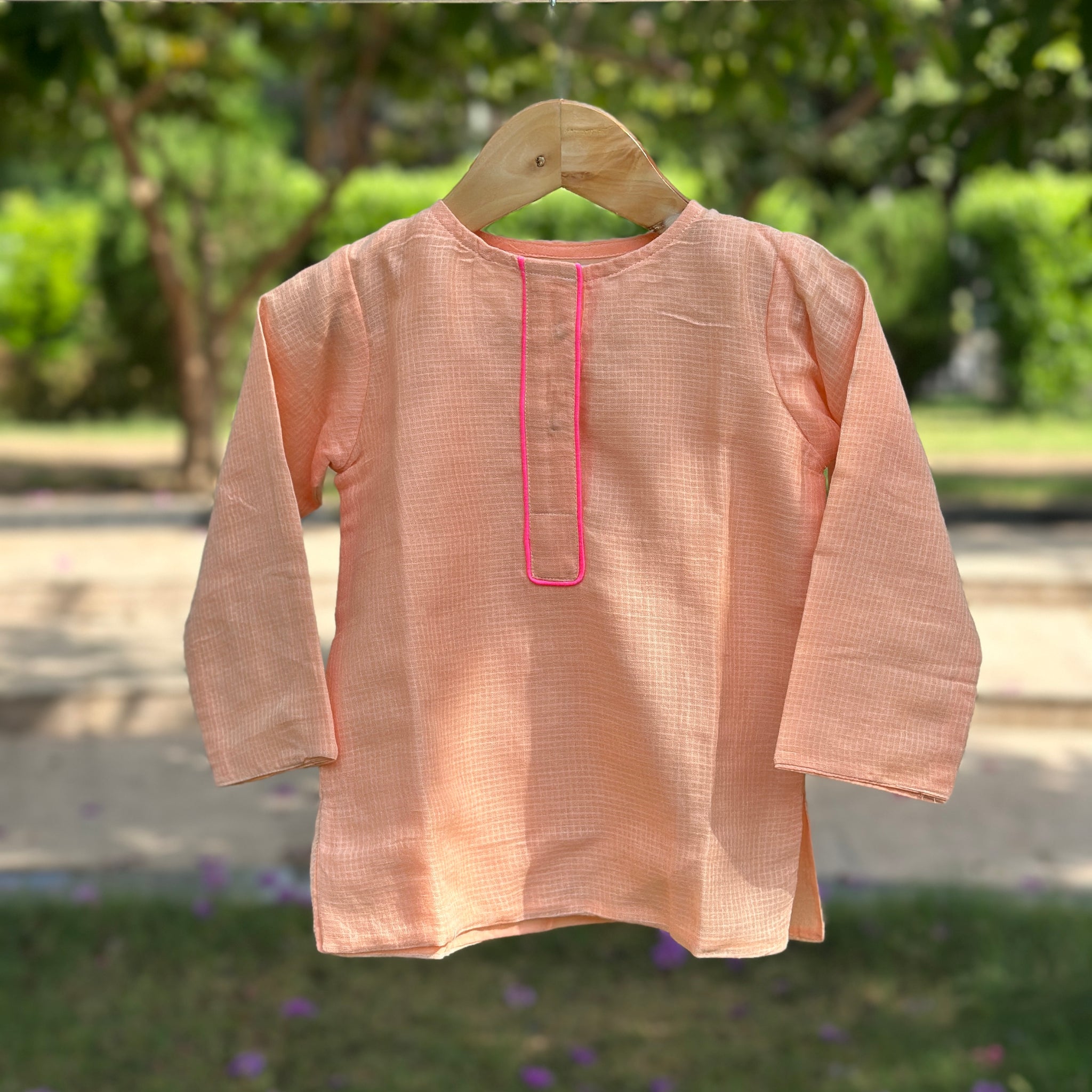 Peach cotton doriya short kurta