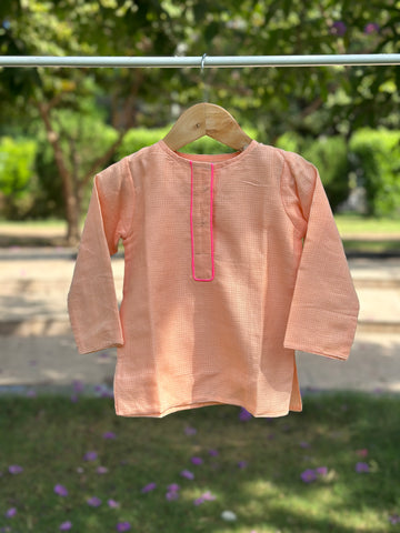 Peach cotton doriya short kurta