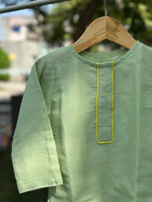Mint green cotton doriya short kurta
