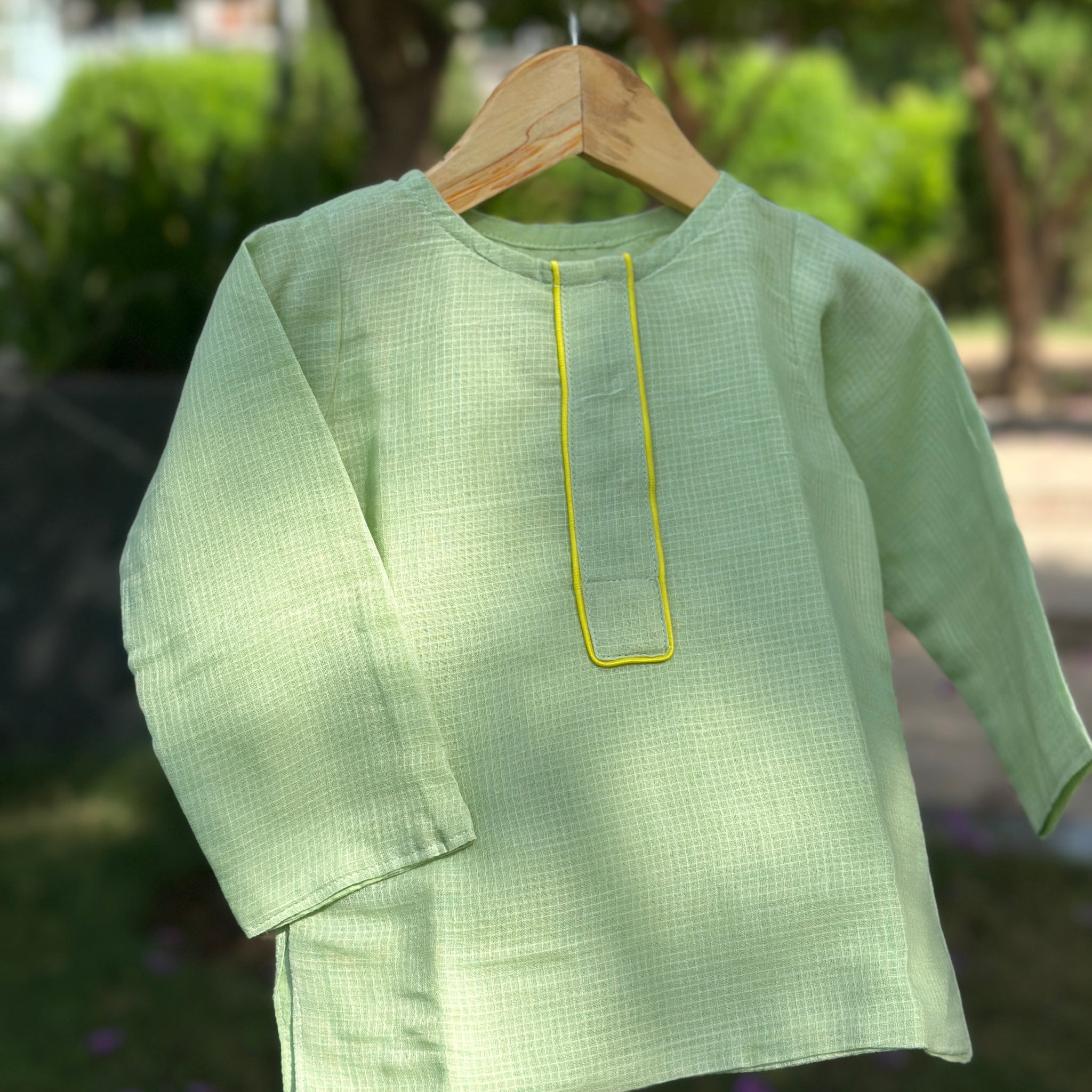 Mint green cotton doriya short kurta