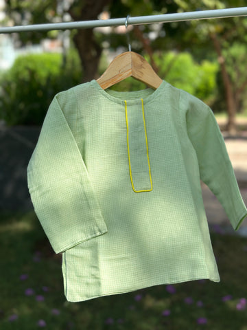 Mint green cotton doriya short kurta