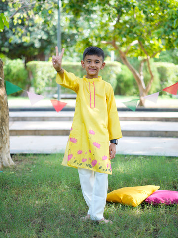 Yellow lotus kurta set