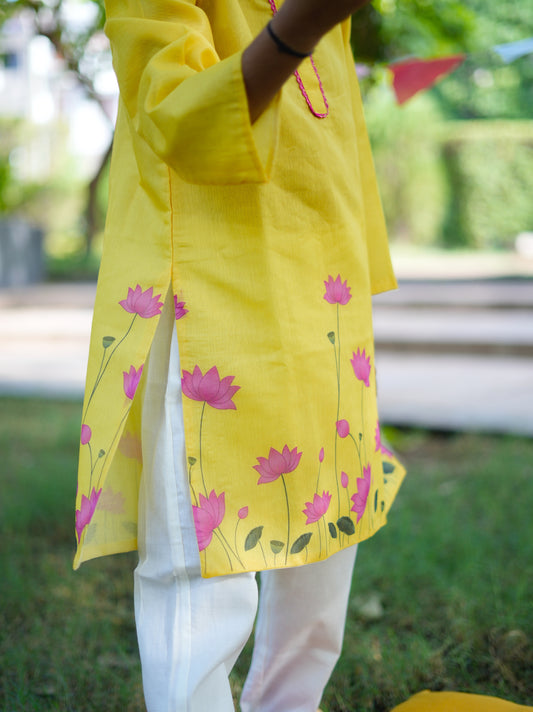Yellow lotus kurta set